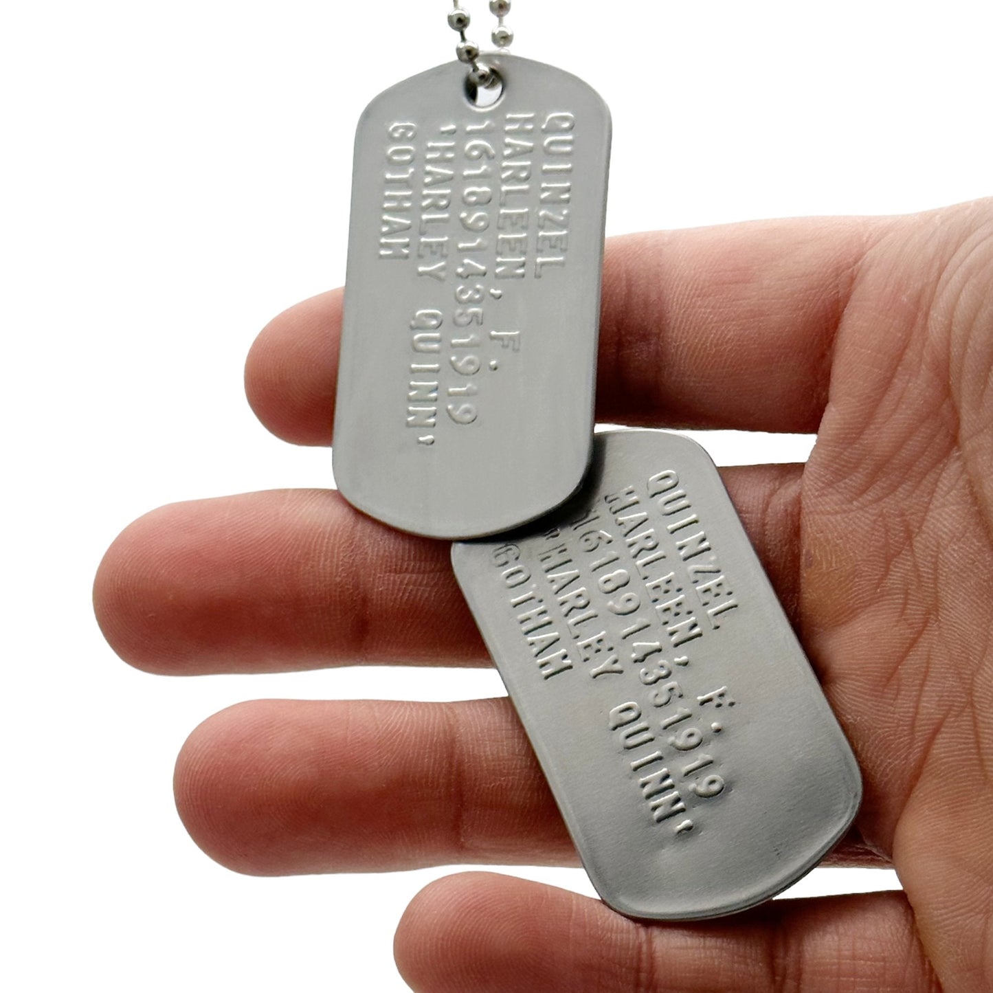 'Harley Quinn' Dog Tags - Costume Cosplay Prop Replica Military - Stainless Steel Chains Included