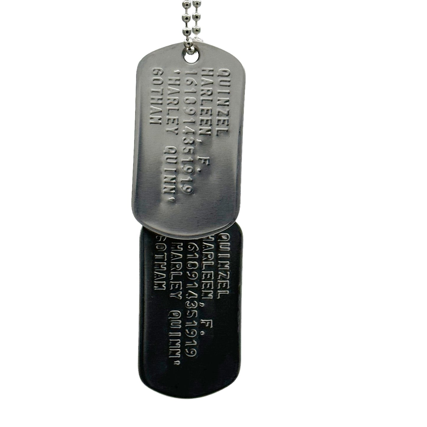 'Harley Quinn' Dog Tags - Costume Cosplay Prop Replica Military - Stainless Steel Chains Included