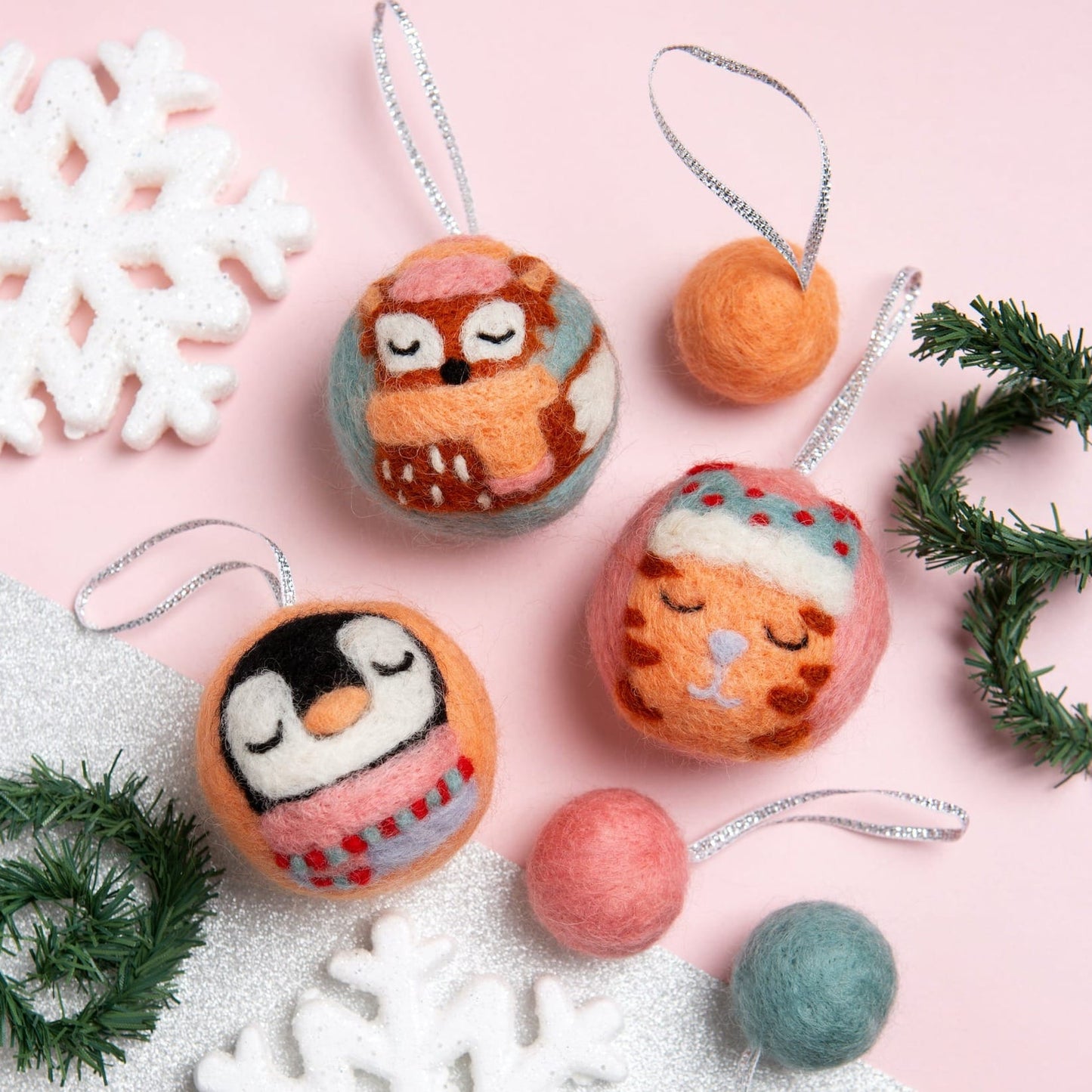 Animal Christmas Baubles Needle Felting Decoration Kit