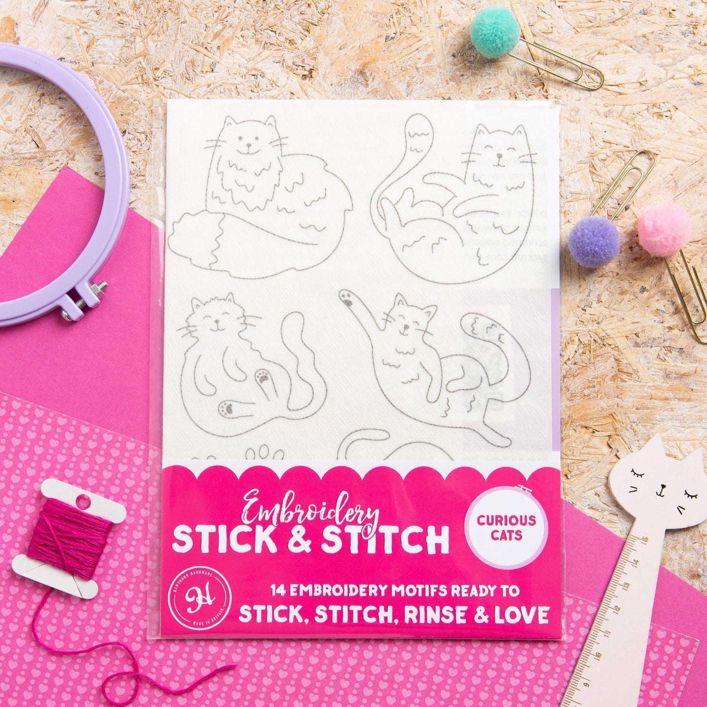 Curious Cats Stick & Stitch Embroidery Pack