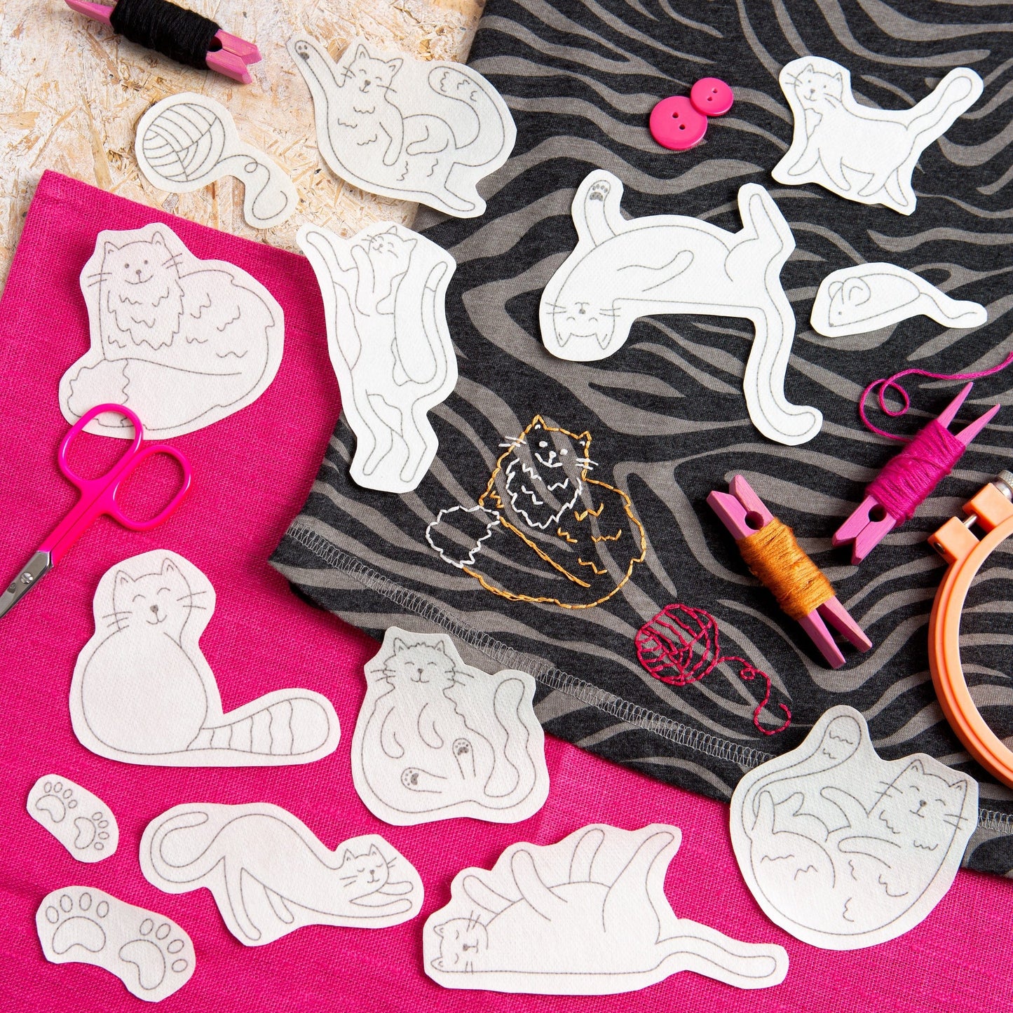 Curious Cats Stick & Stitch Embroidery Pack