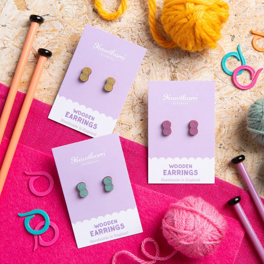 Ball of Yarn Wooden Earrings - Creative Gift