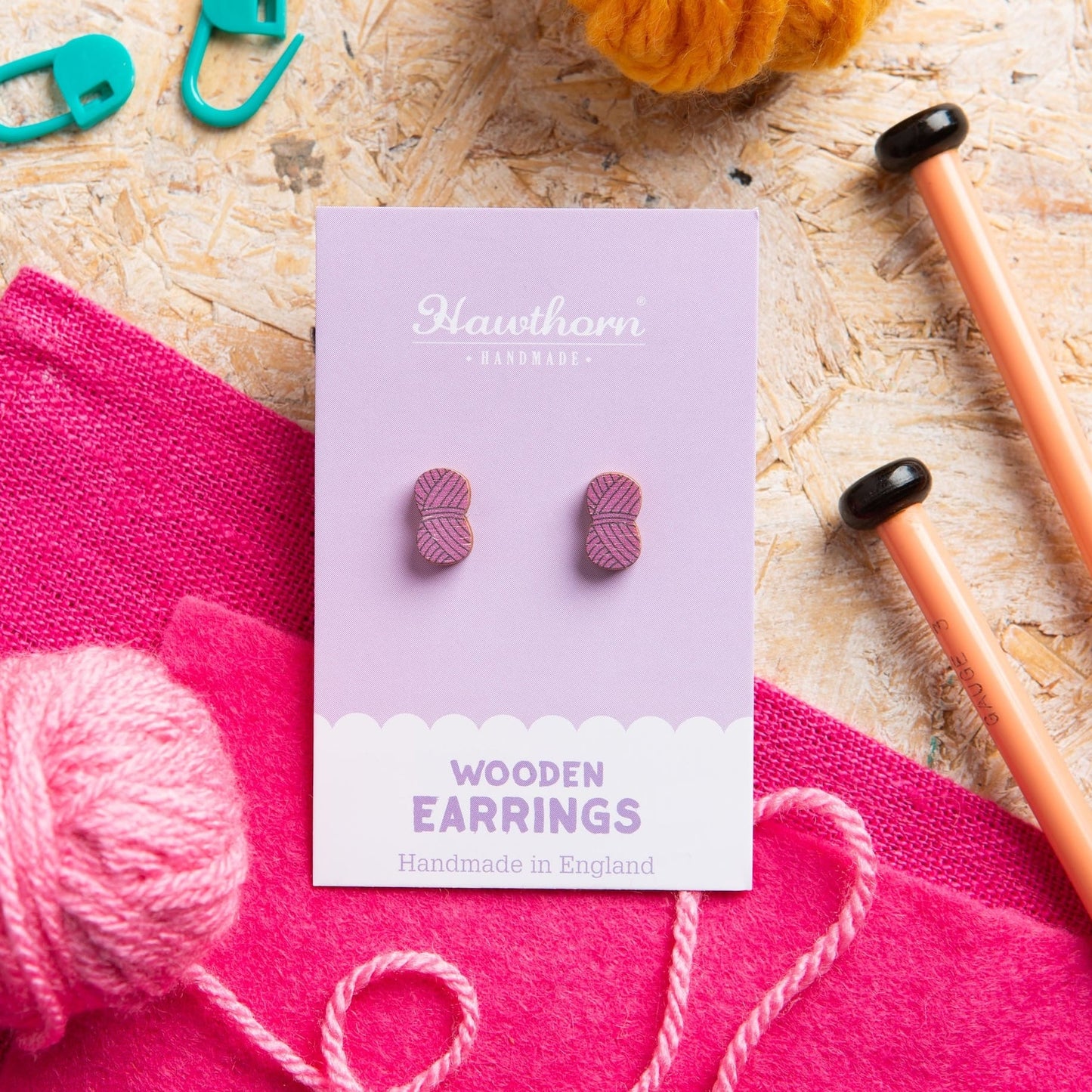 Ball of Yarn Wooden Earrings - Creative Gift