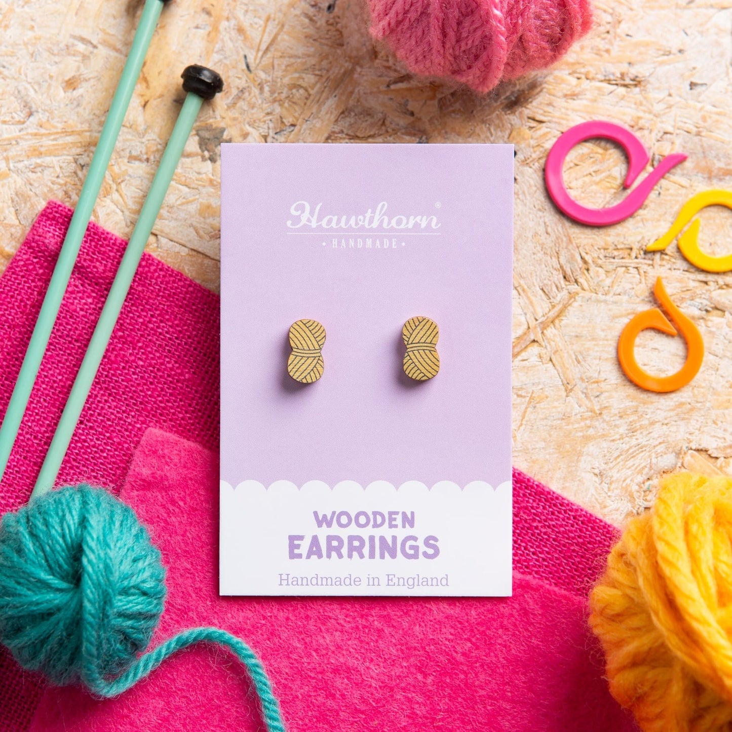 Ball of Yarn Wooden Earrings - Creative Gift