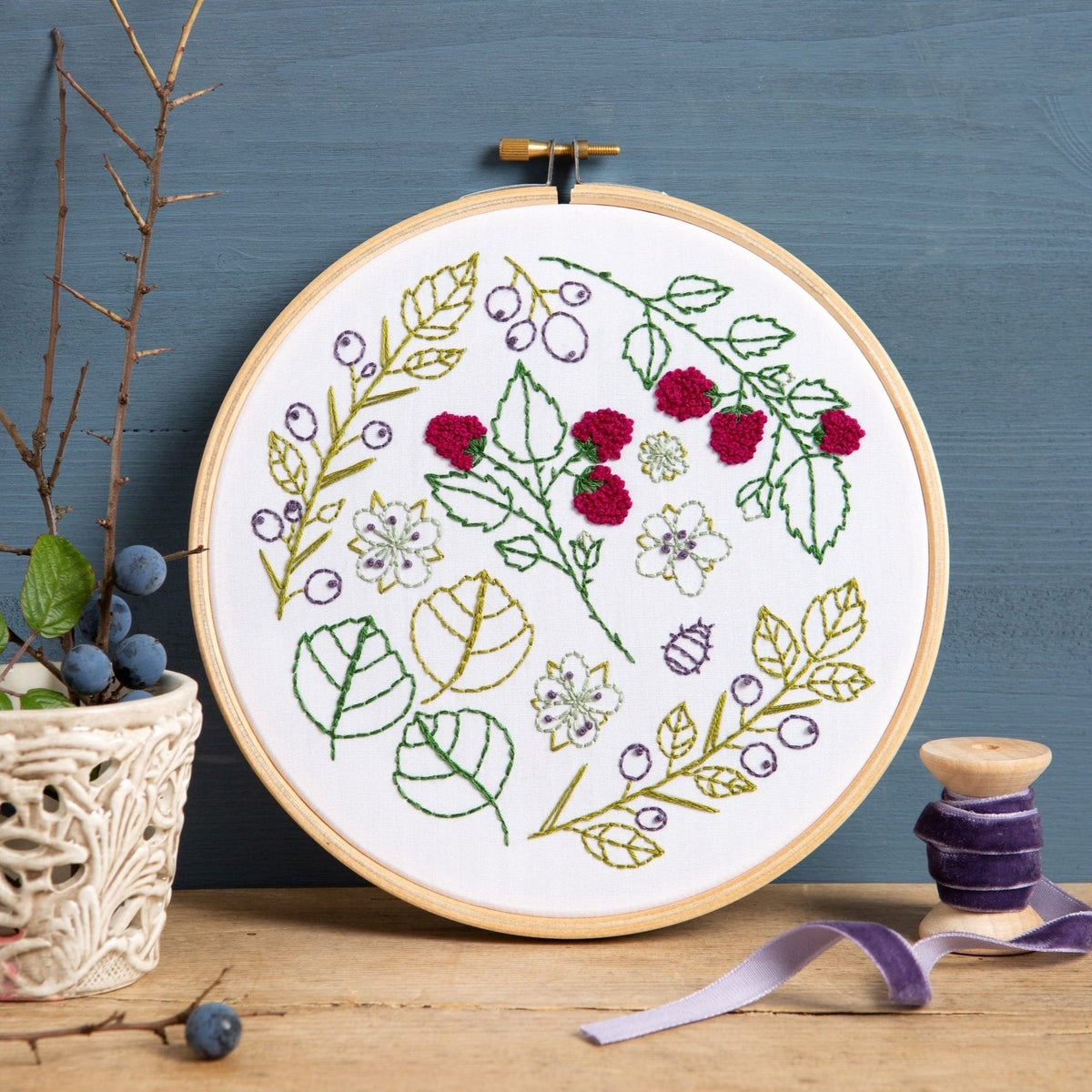 Blackthorn Bramble Botanical Embroidery Kit for Beginners