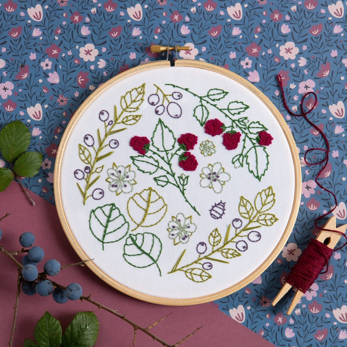 Blackthorn Bramble Botanical Embroidery Kit for Beginners