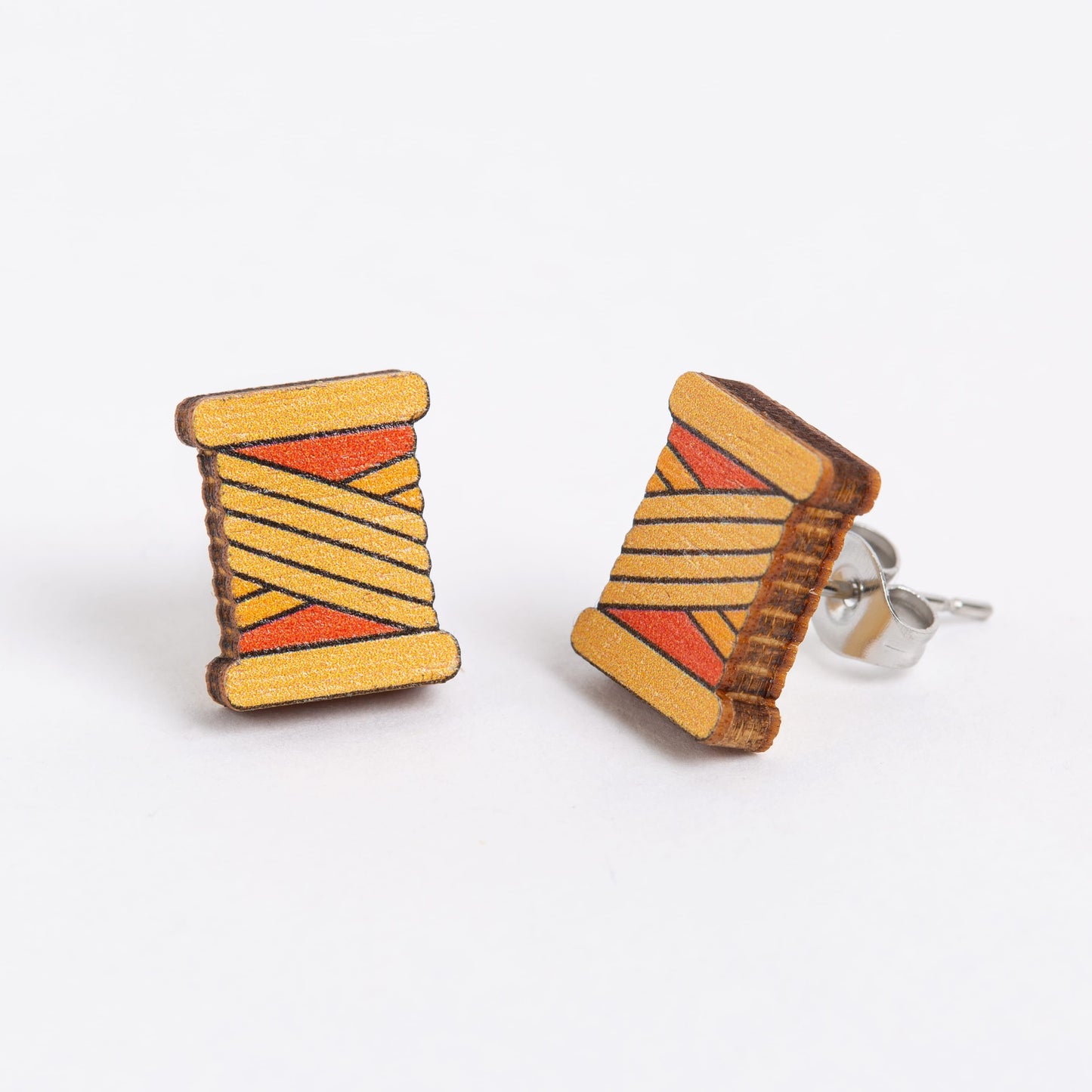 Bobbin Wooden Earrings  - Teal, Purple or Orange
