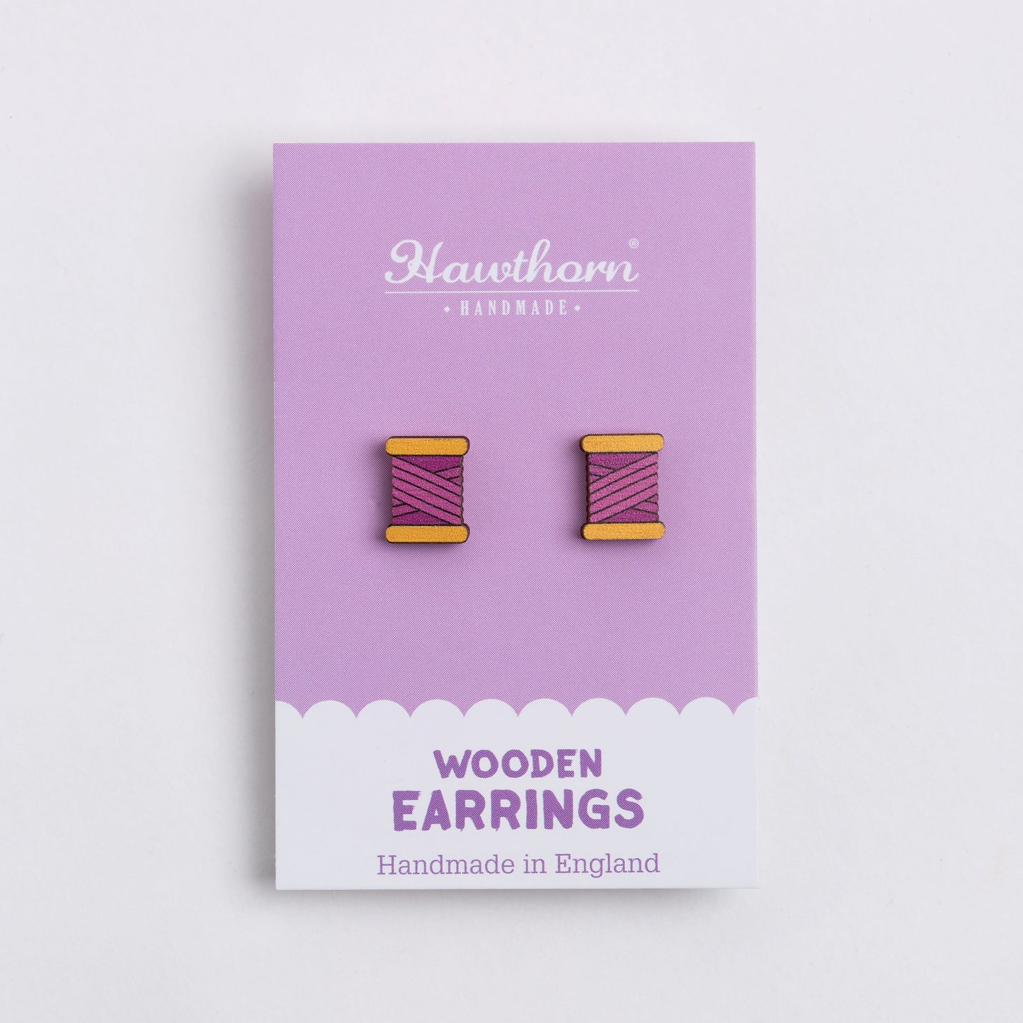 Bobbin Wooden Earrings  - Teal, Purple or Orange