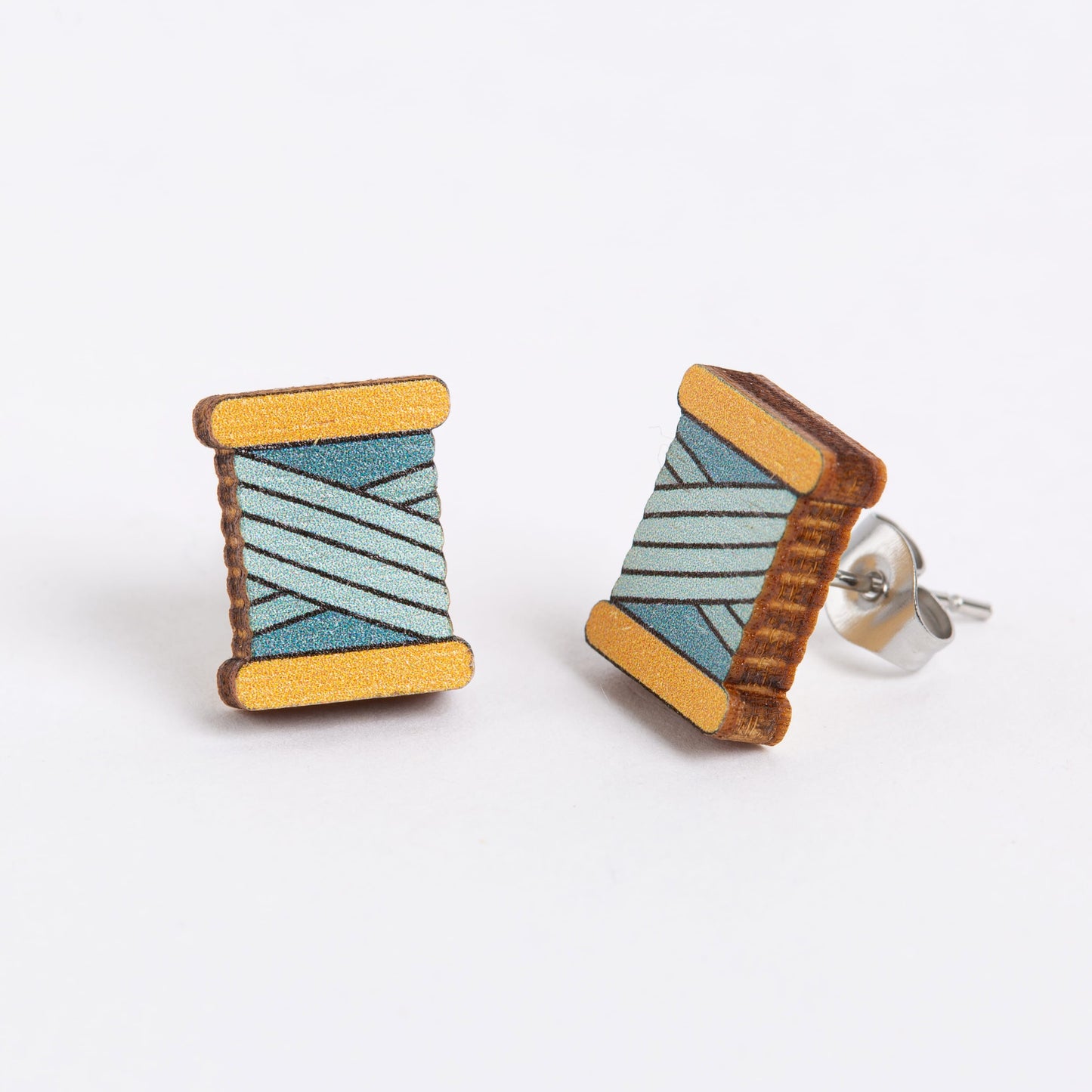 Bobbin Wooden Earrings  - Teal, Purple or Orange