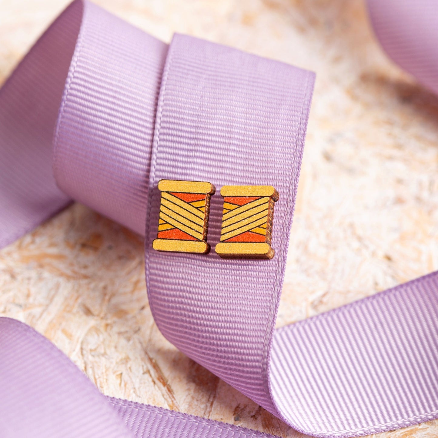 Bobbin Wooden Earrings  - Teal, Purple or Orange