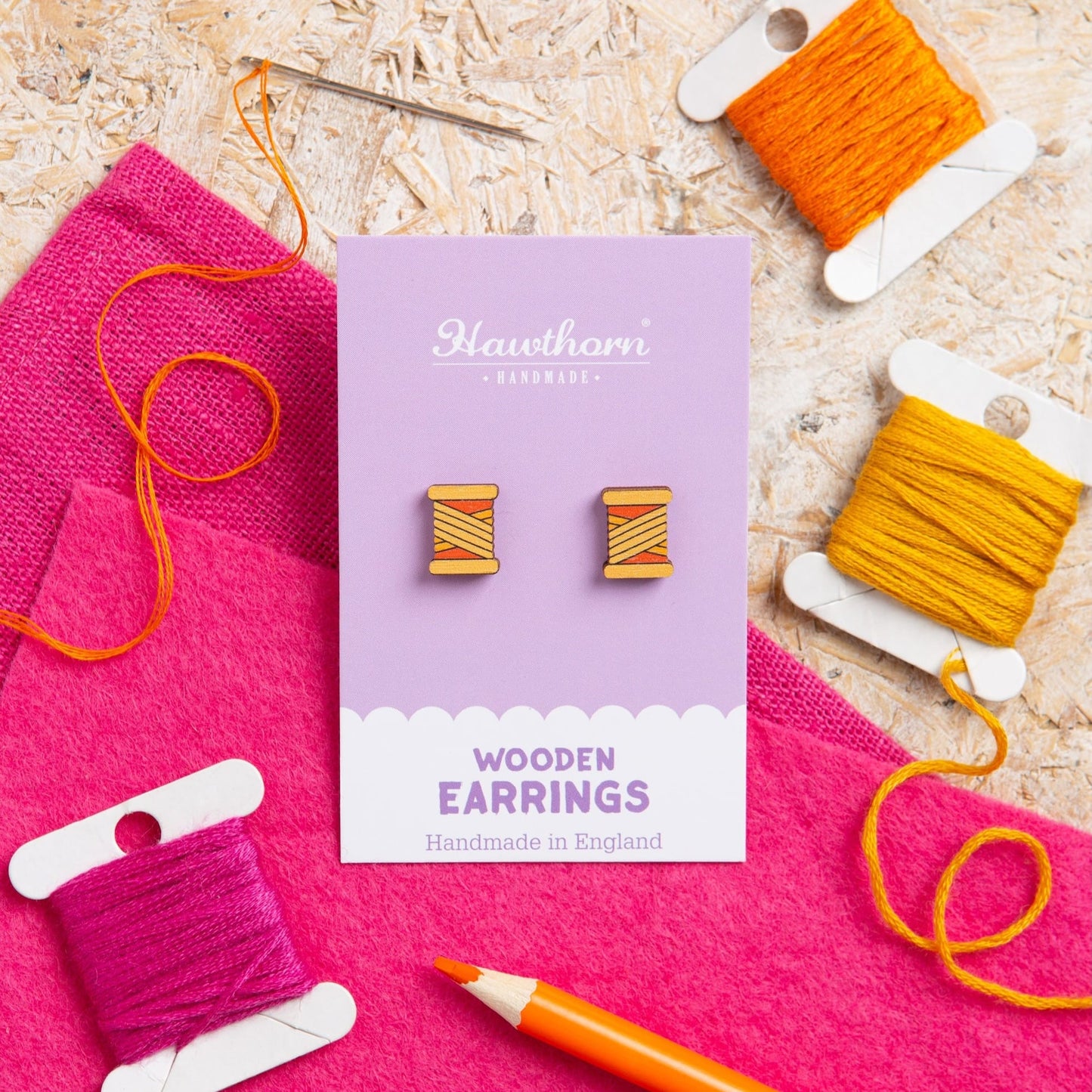 Bobbin Wooden Earrings  - Teal, Purple or Orange
