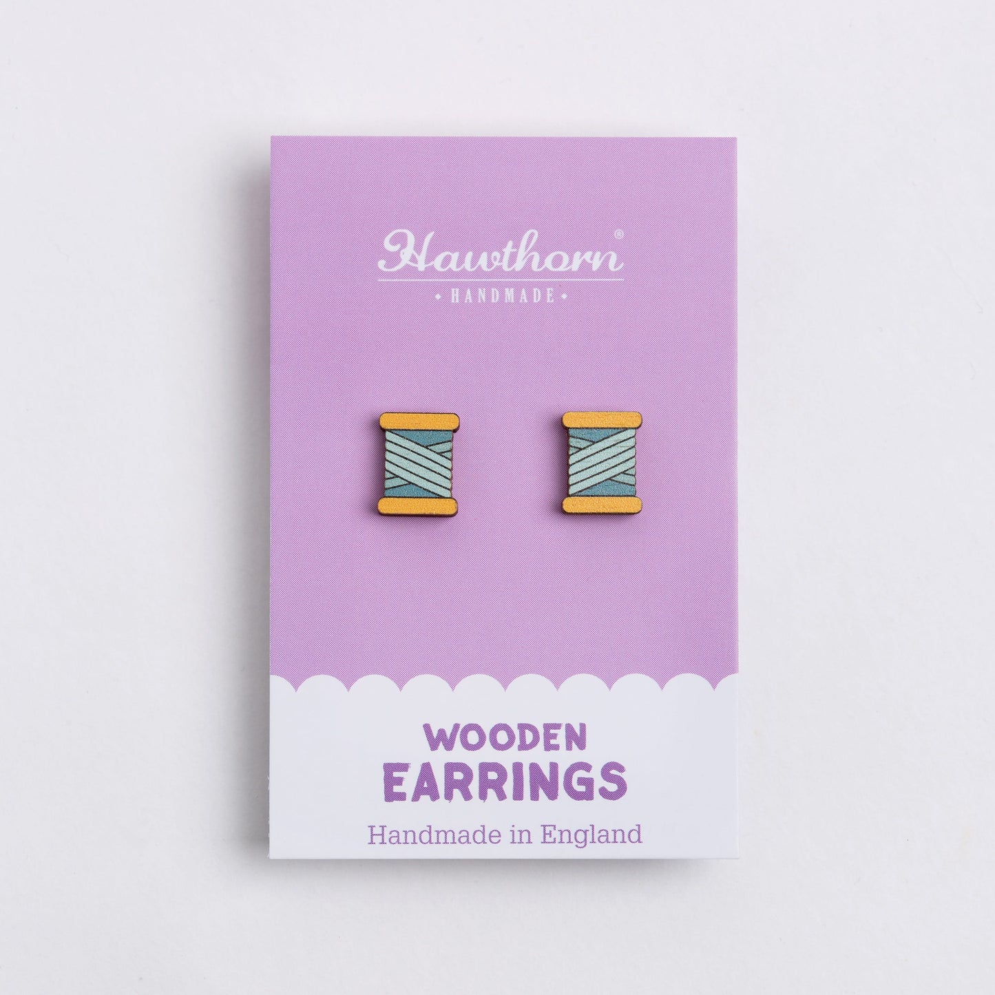 Bobbin Wooden Earrings  - Teal, Purple or Orange
