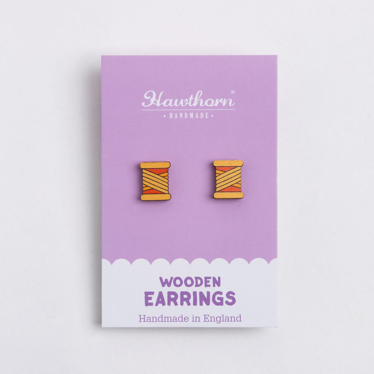 Bobbin Wooden Earrings  - Teal, Purple or Orange