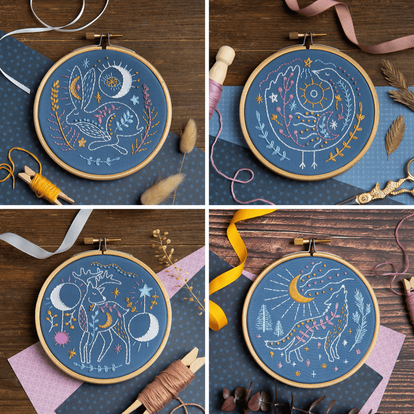 Celestial Wolf Mini Embroidery Kit for Beginners