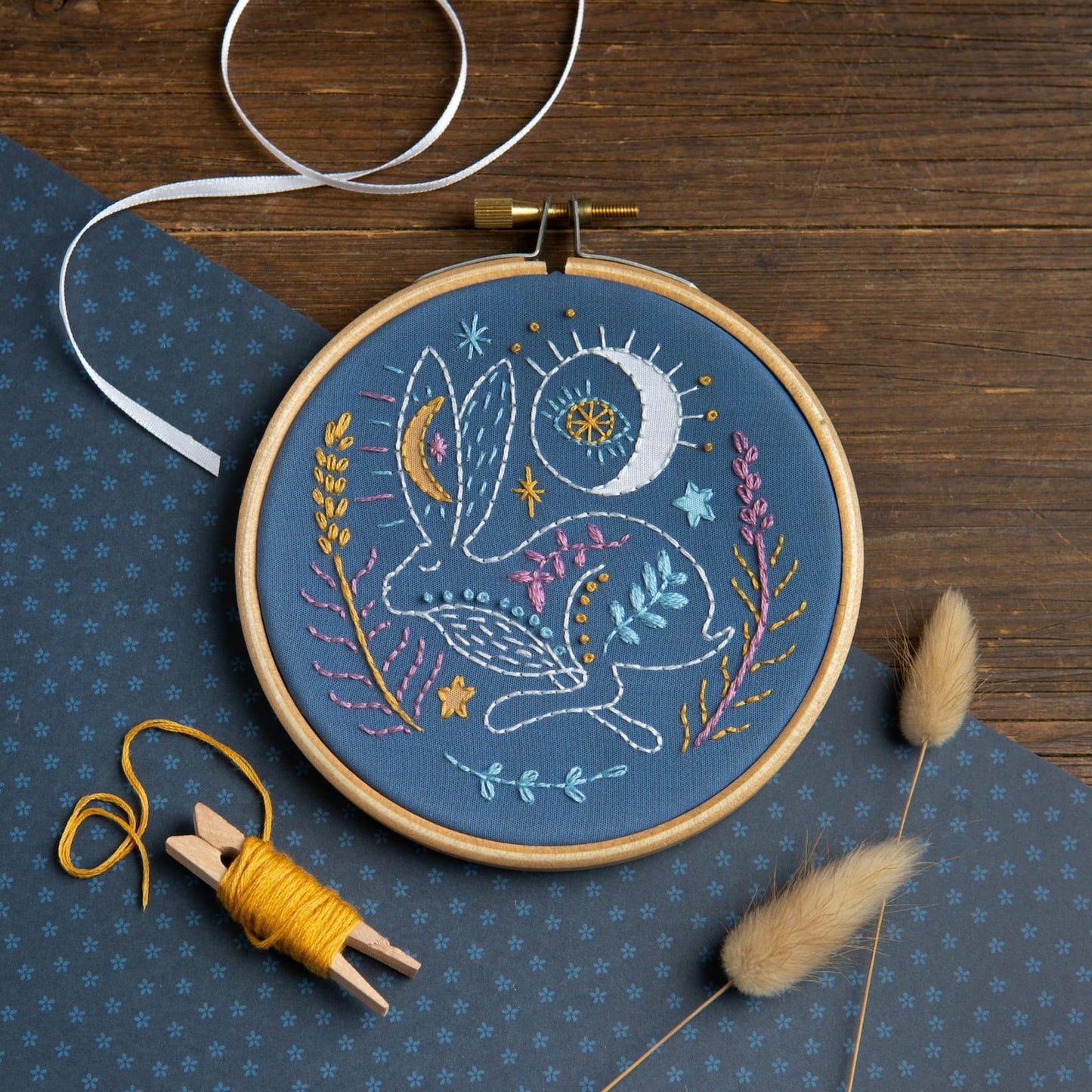 Celestial Hare Mini Embroidery Kit for Beginners