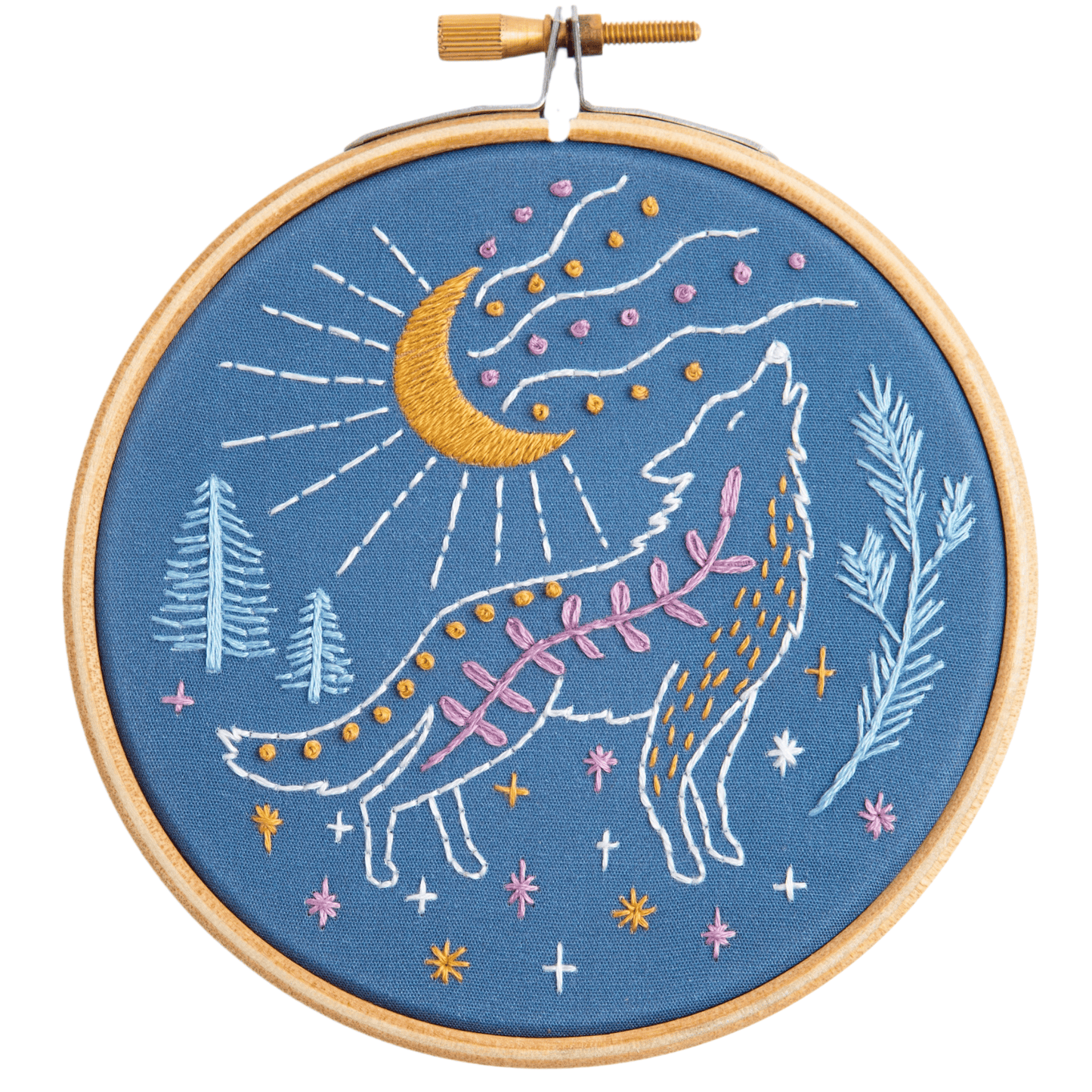 Celestial Wolf Mini Embroidery Kit for Beginners