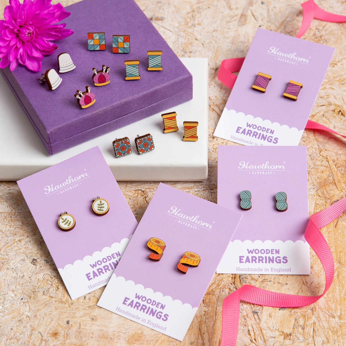 Pincushion Wooden Earrings  - Sewing Gift