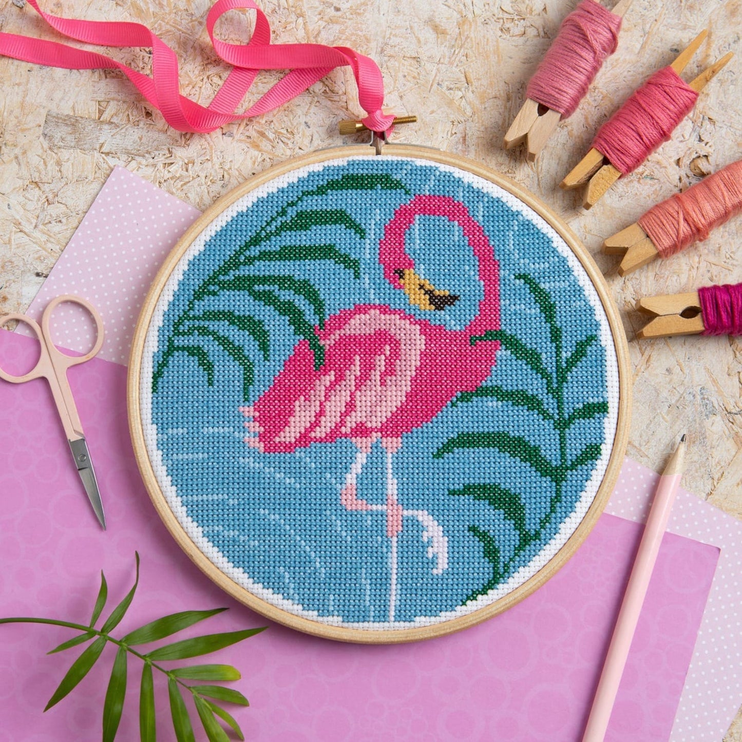 Flamingo Cross Stitch Kit for Beginners