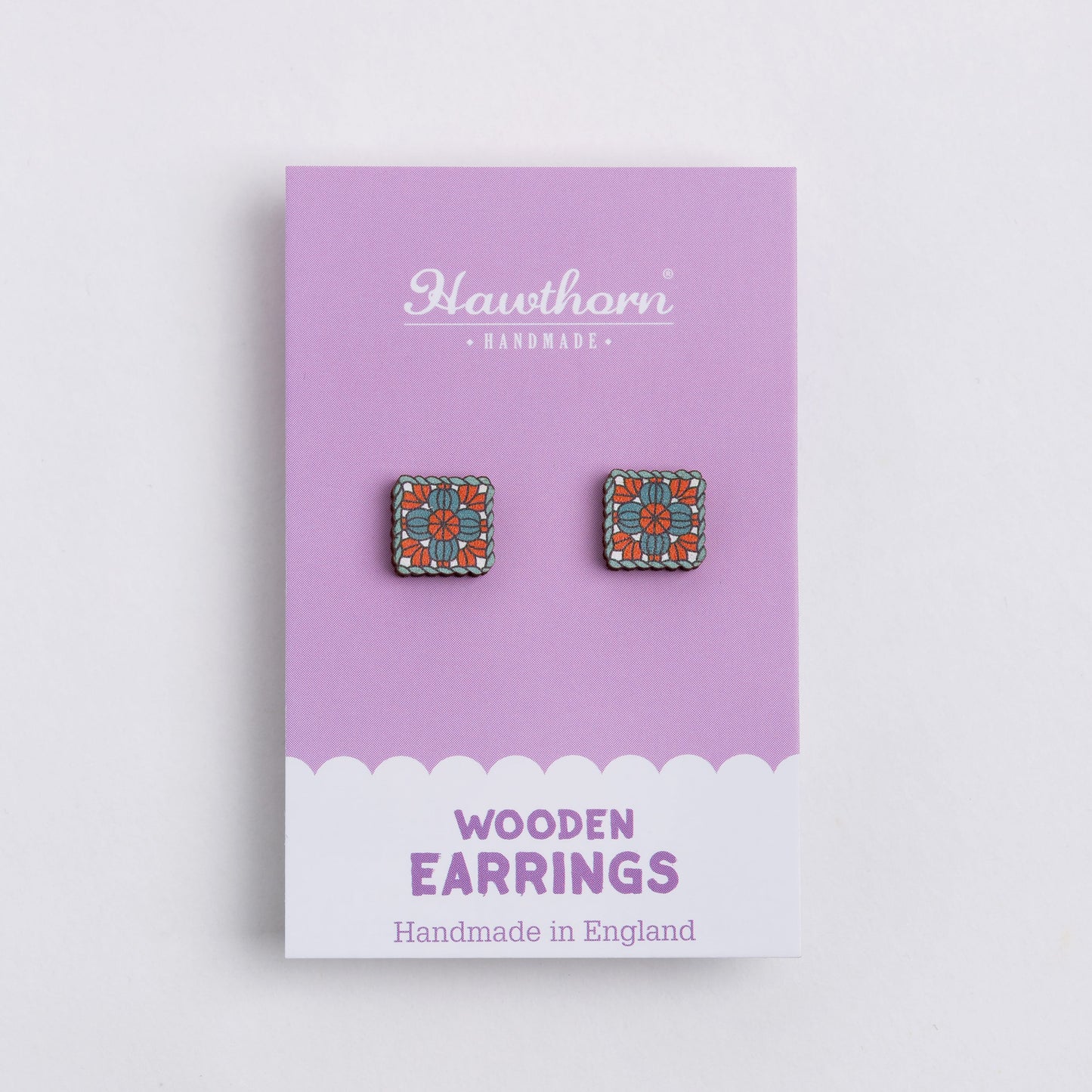 Granny Square Wooden Earrings  - Crochet Gift