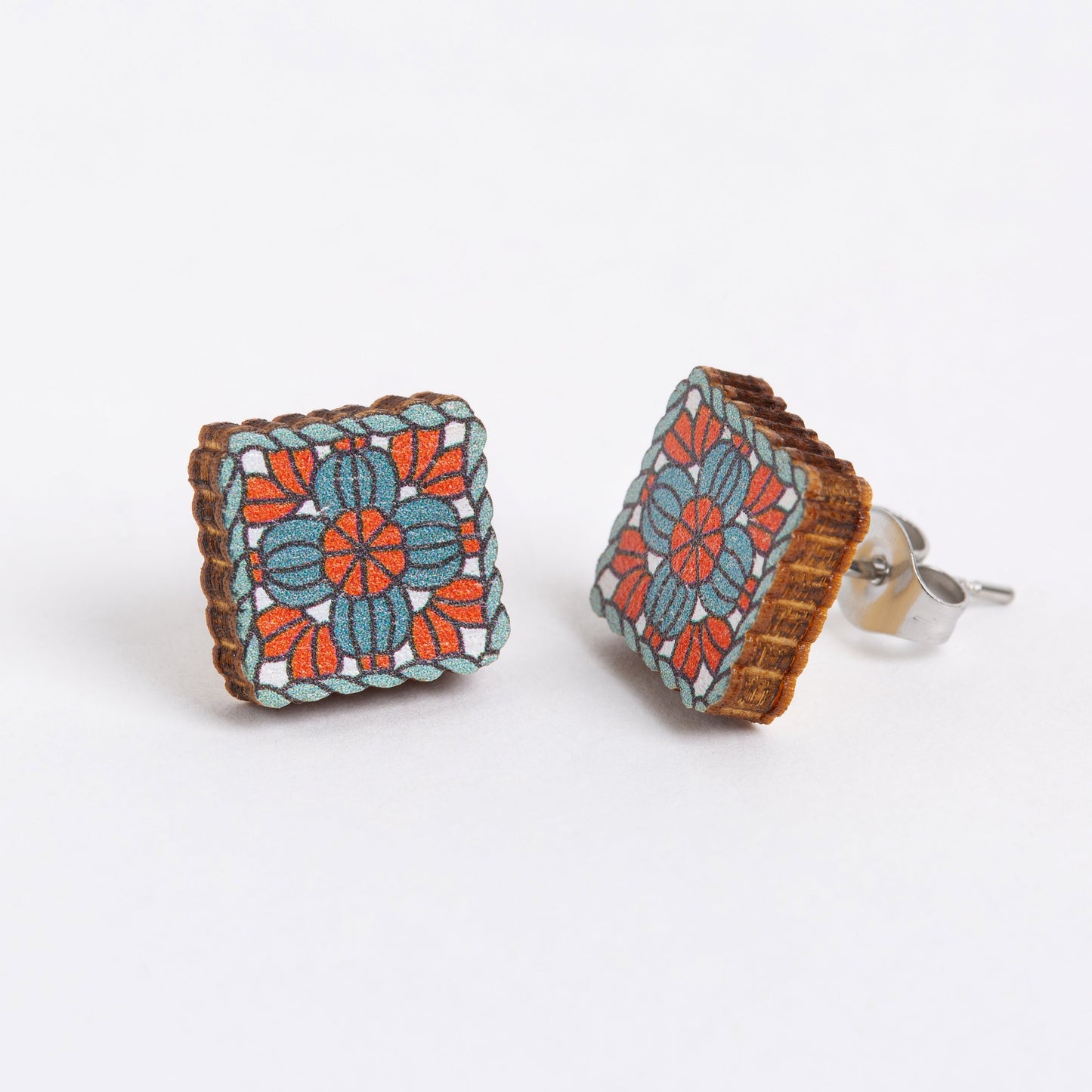 Granny Square Wooden Earrings  - Crochet Gift