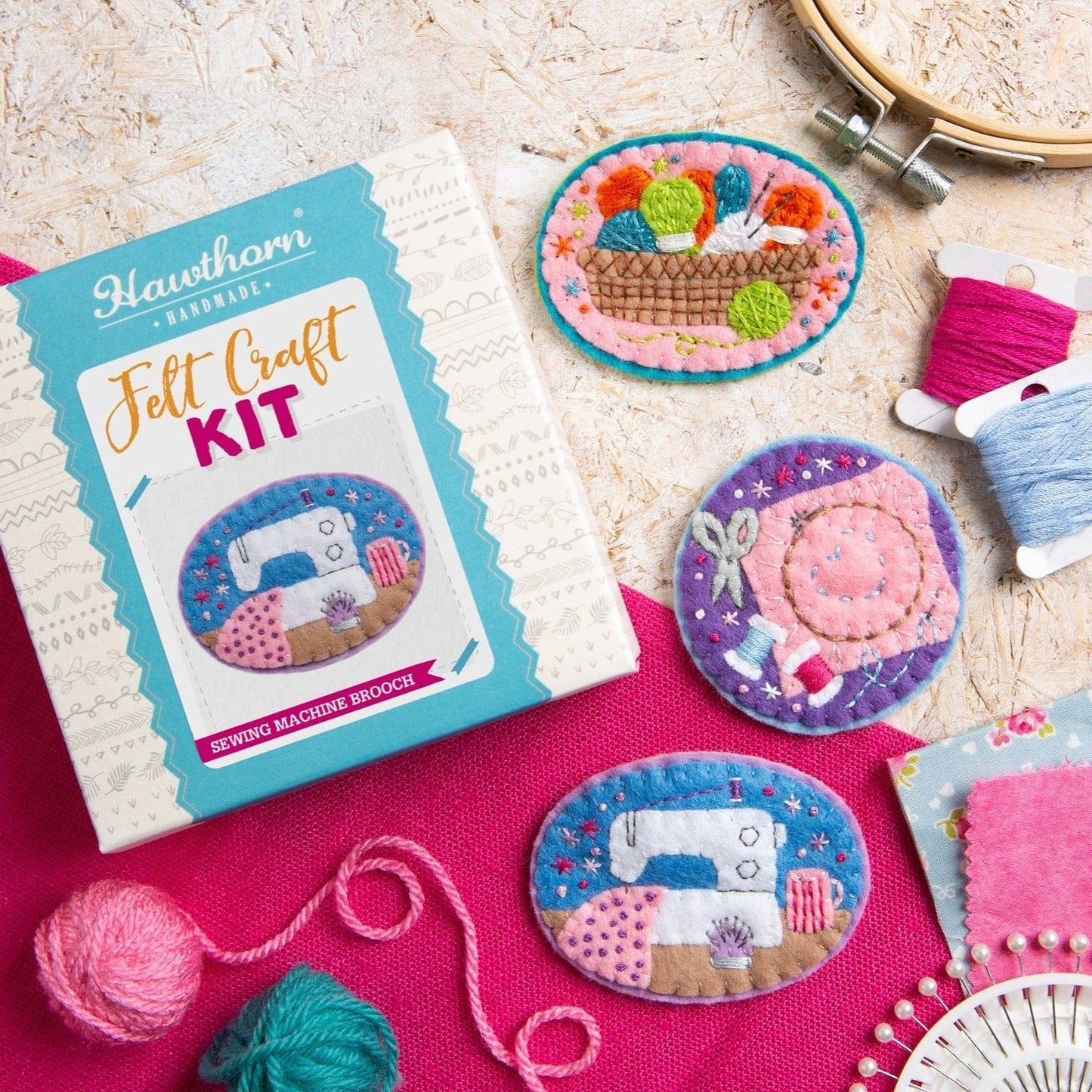 Knitting Basket Felt Craft Brooch Kit for Beginners