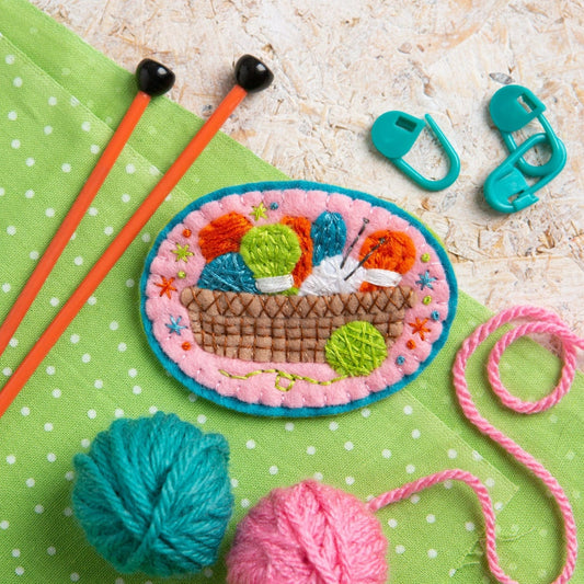 Knitting Basket Felt Craft Brooch Kit for Beginners