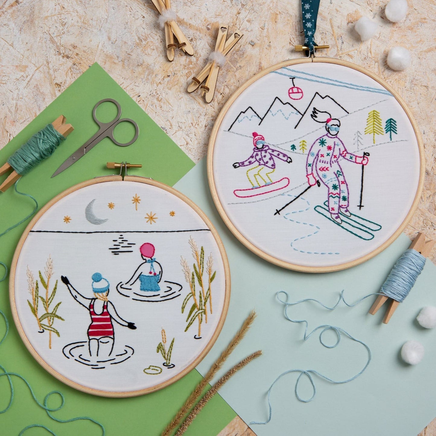 Off-Piste - Skiing and Snowboarding Embroidery Kit for Beginners