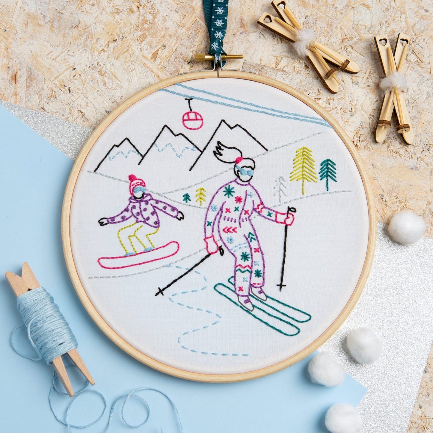 Off-Piste - Skiing and Snowboarding Embroidery Kit for Beginners