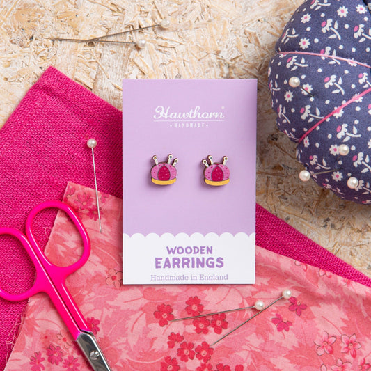 Pincushion Wooden Earrings  - Sewing Gift