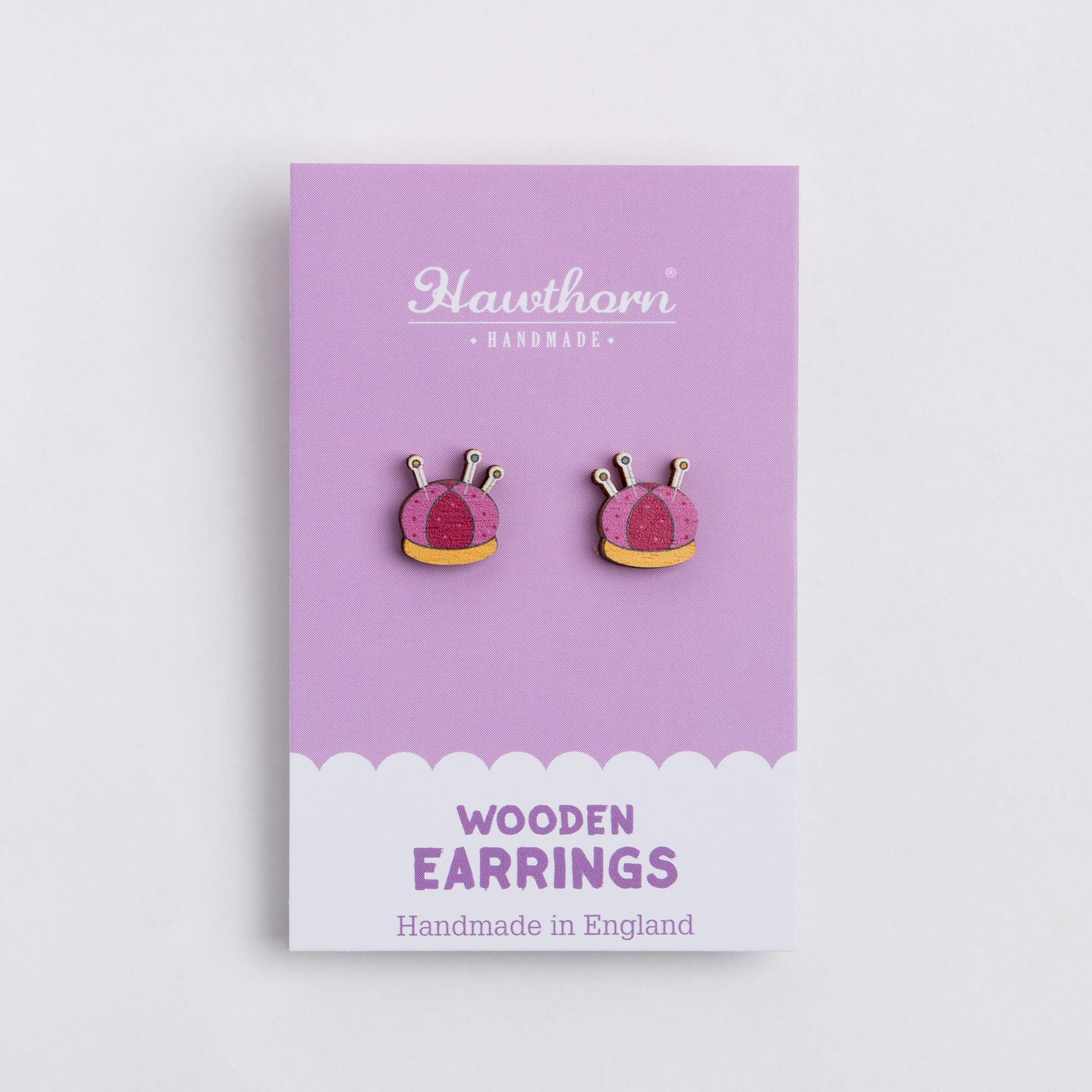 Pincushion Wooden Earrings  - Sewing Gift