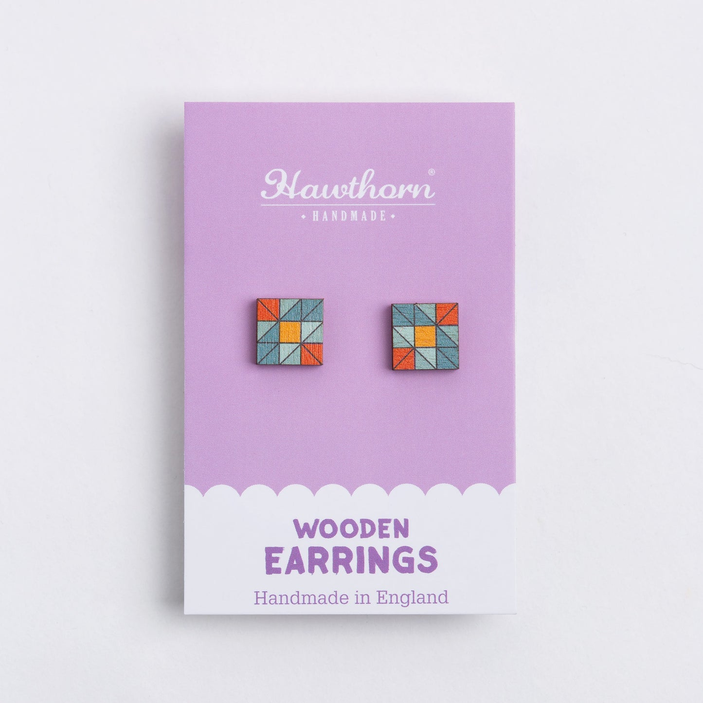 Quilt Block Wooden Earrings  - Quilting Gift