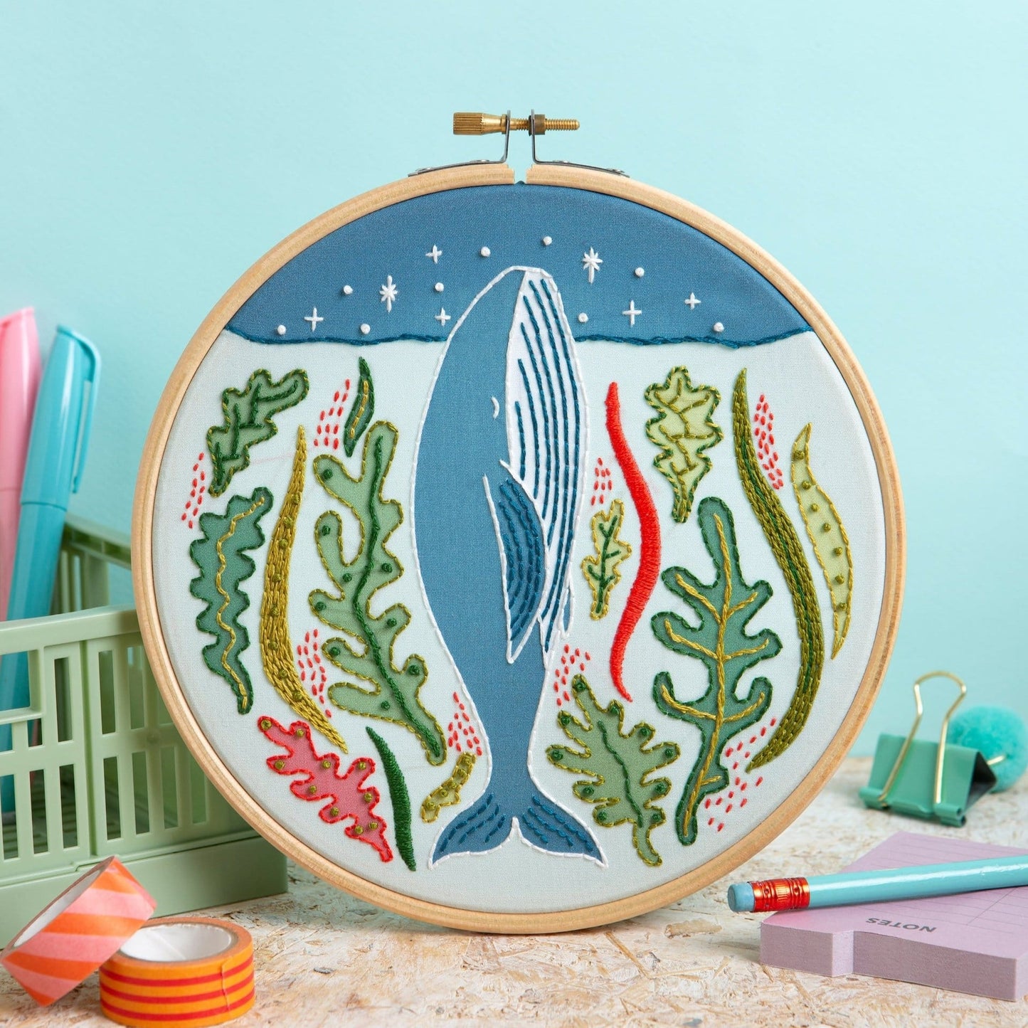Stargazing Whale Embroidery Kit for Beginners
