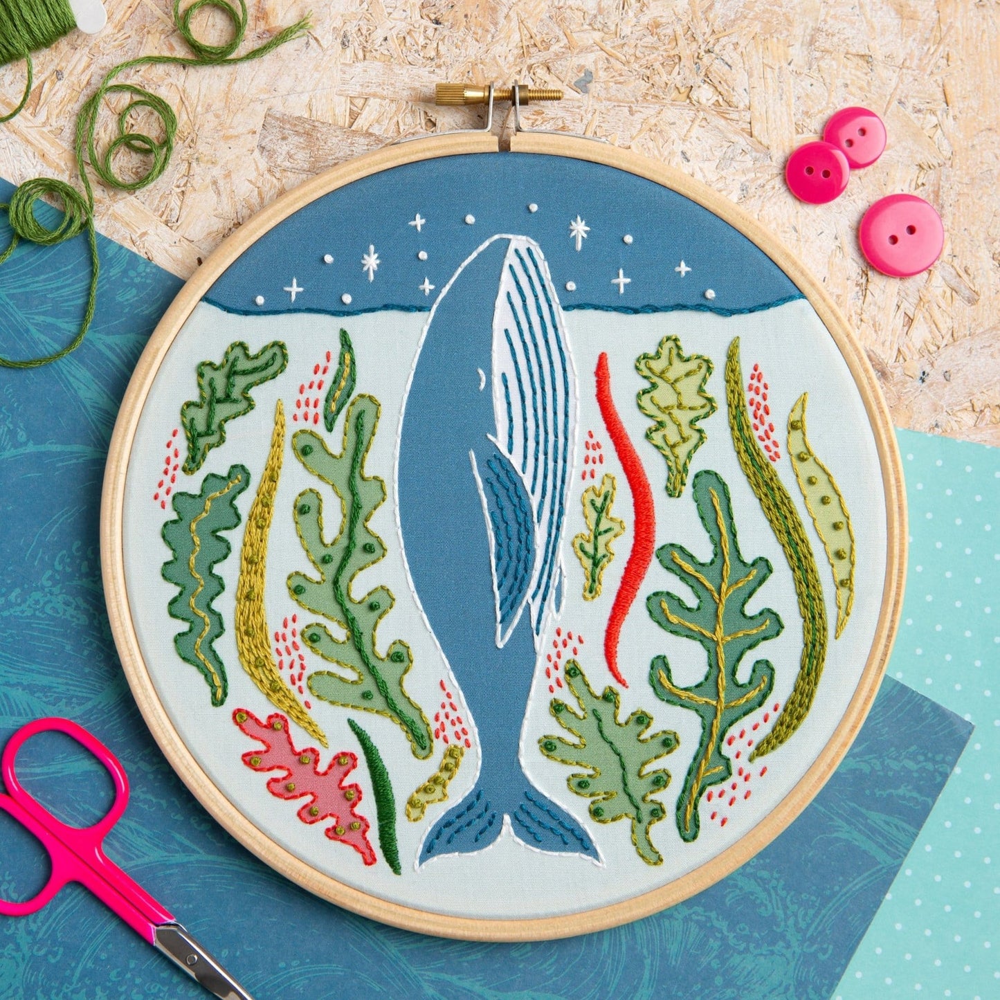 Stargazing Whale Embroidery Kit for Beginners