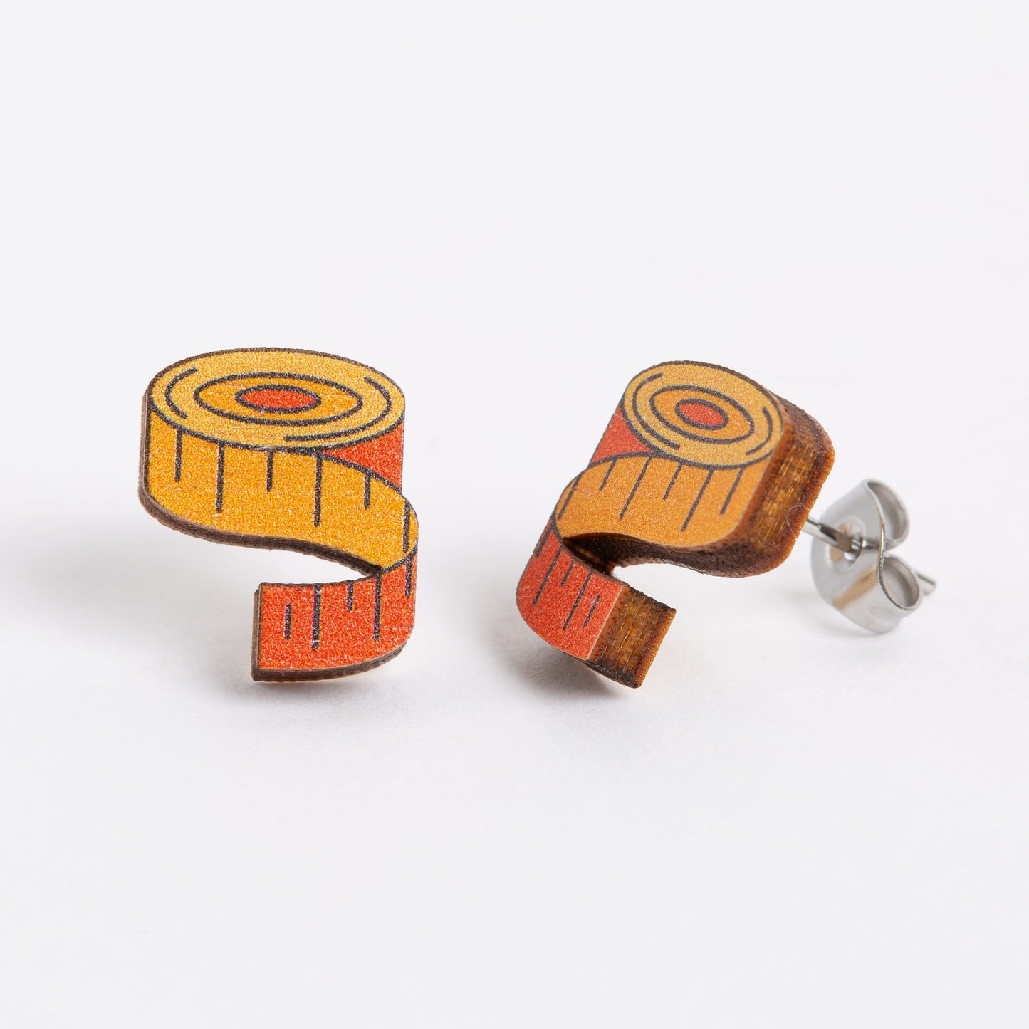 Tape Measure Wooden Earrings  - Sewing Gift