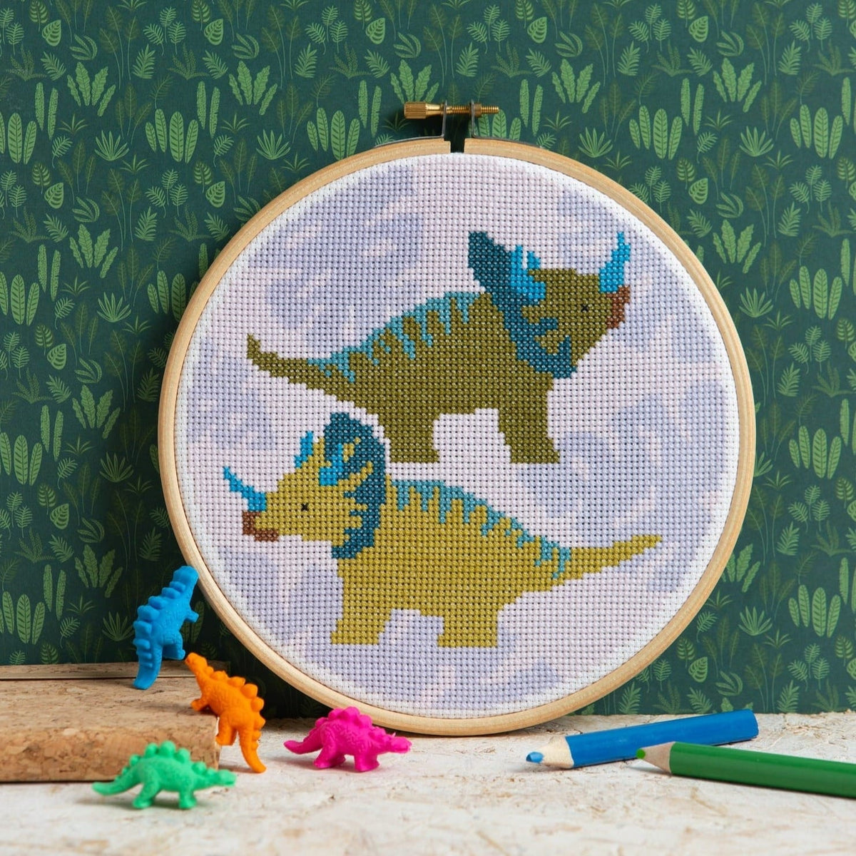 Triceratops Dinosaur Cross Stitch Kit for Beginners