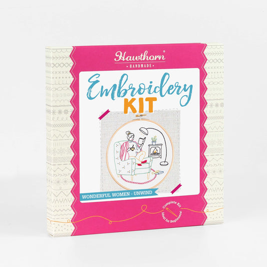 Unwind - Booklover Embroidery Kit for Beginners