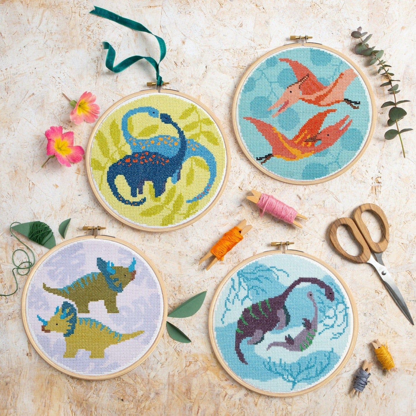 Velociraptors Dinosaur Cross Stitch Kit for Beginners