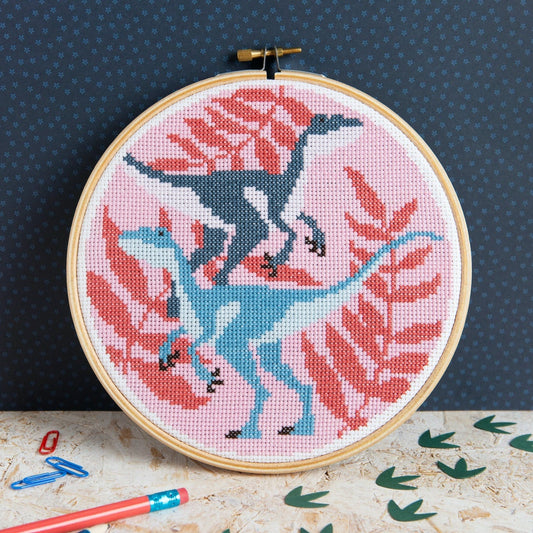 Velociraptors Dinosaur Cross Stitch Kit for Beginners
