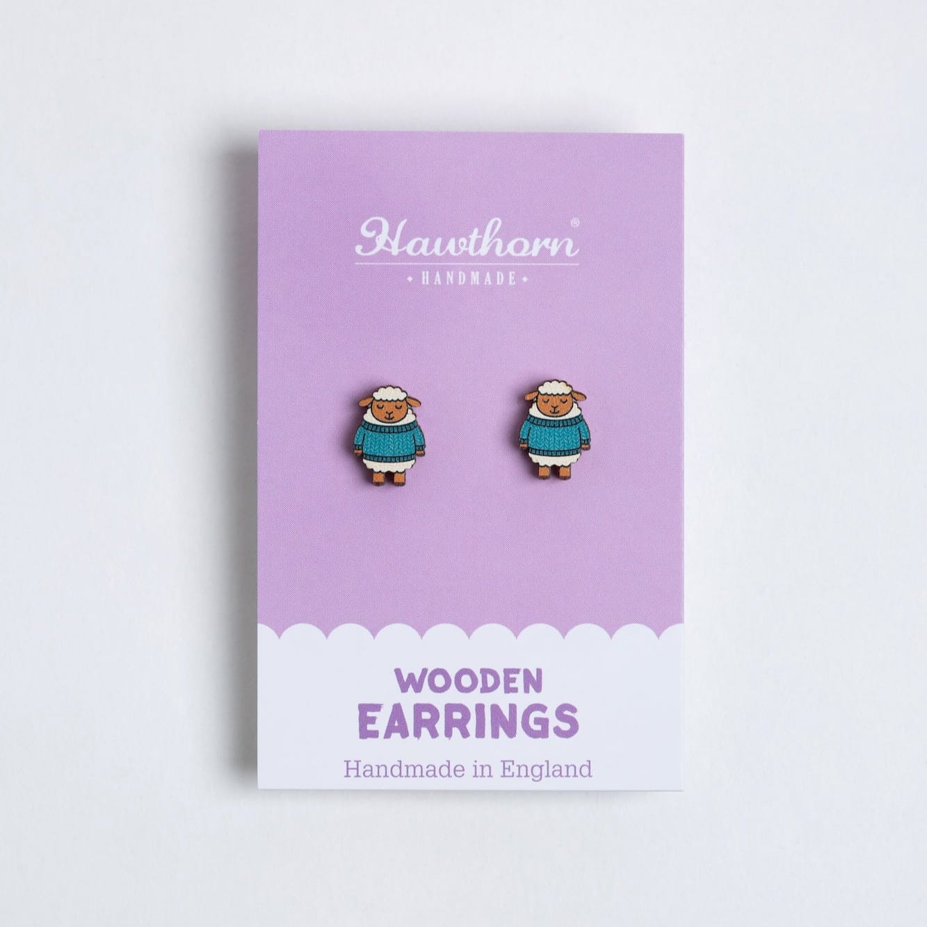 Woolly Sheep Wooden Earrings  - Knitting Gift