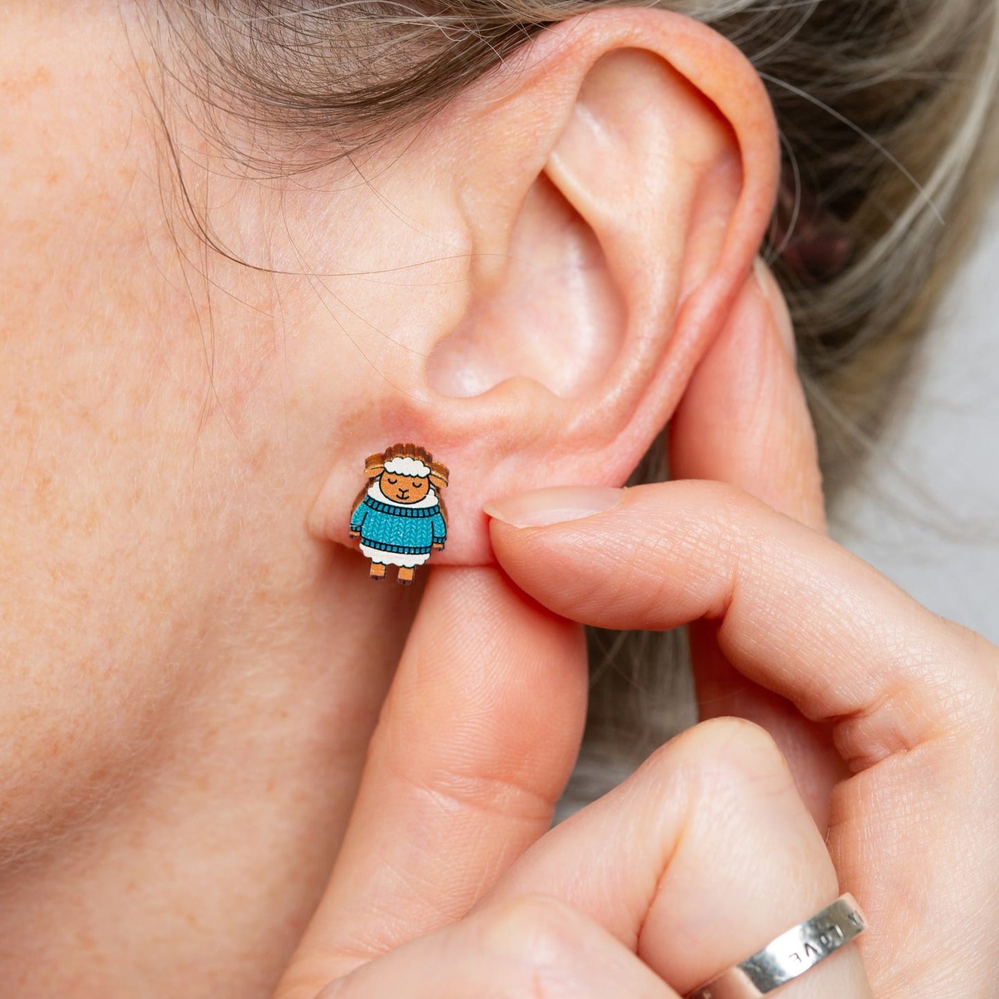 Woolly Sheep Wooden Earrings  - Knitting Gift
