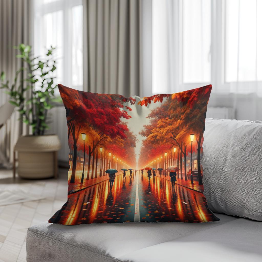 Autumn Rain Reflections Cotton Cushion