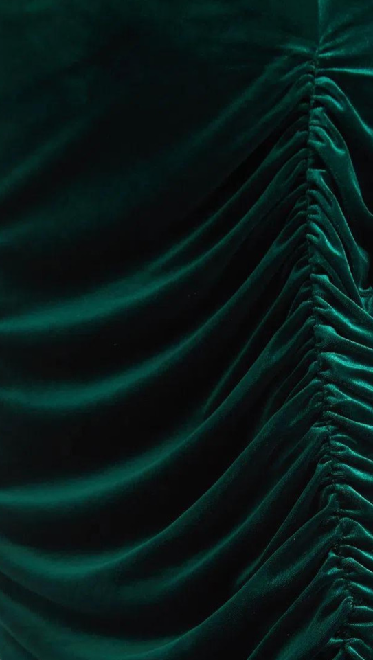 Louche Helka Velvet Ruched Mini Skirt Green