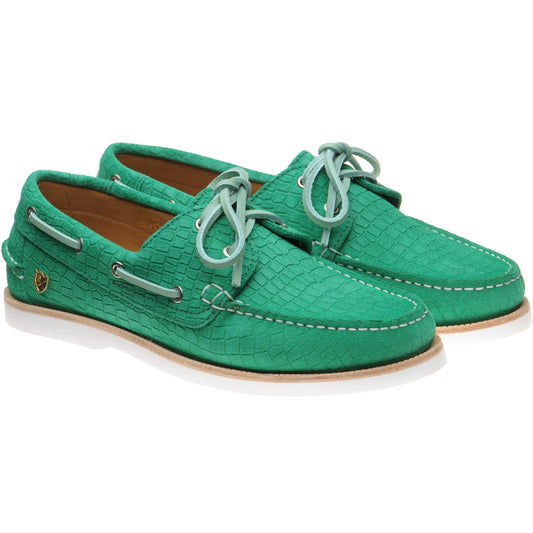 Herring Cordelia ladies rubber-soled deck shoes in green moc croc suede
