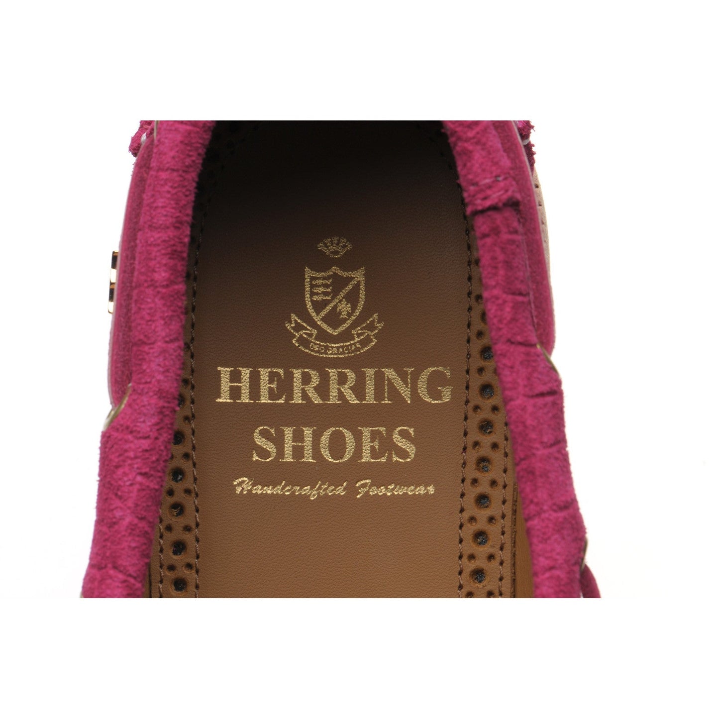 Herring Cordelia ladies rubber-soled deck shoes in pink moc croc suede