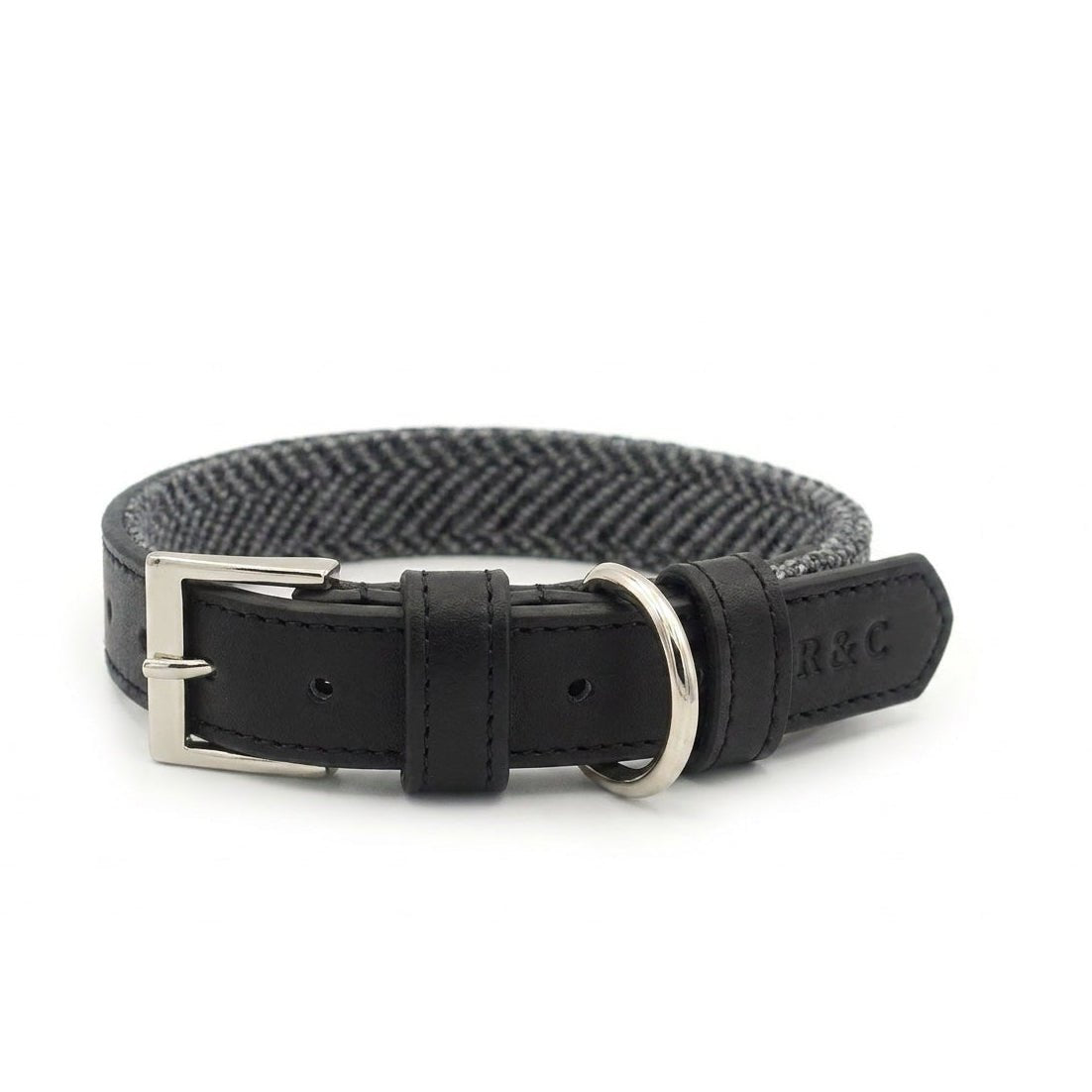 THE BALMORAL | LUXURY GREY HERRINGBONE & LEATHER DOG COLLAR