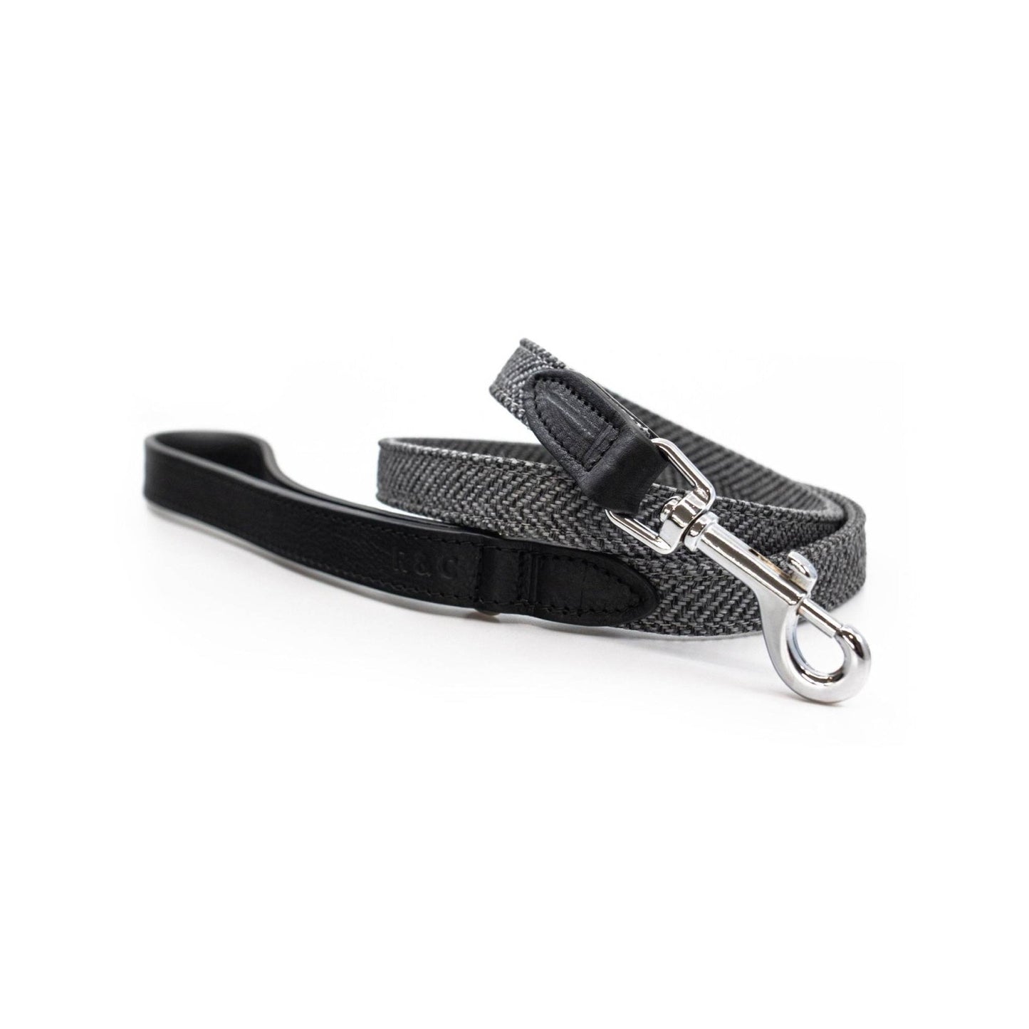 THE BALMORAL | LUXURY GREY HERRINGBONE & LEATHER DOG LEAD