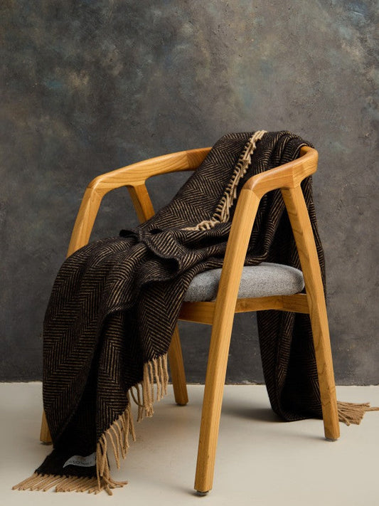 Herringbone Pure New Wool Throw - Vintage