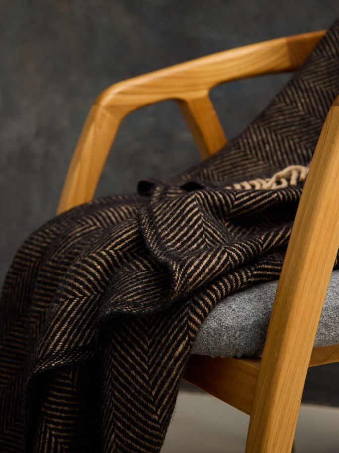 Herringbone Pure New Wool Throw - Vintage