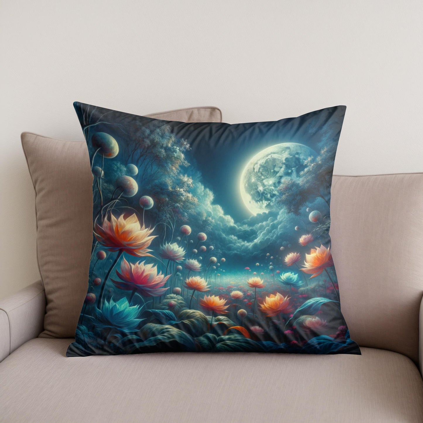 Mystic Moonlight Garden Cotton Cushion