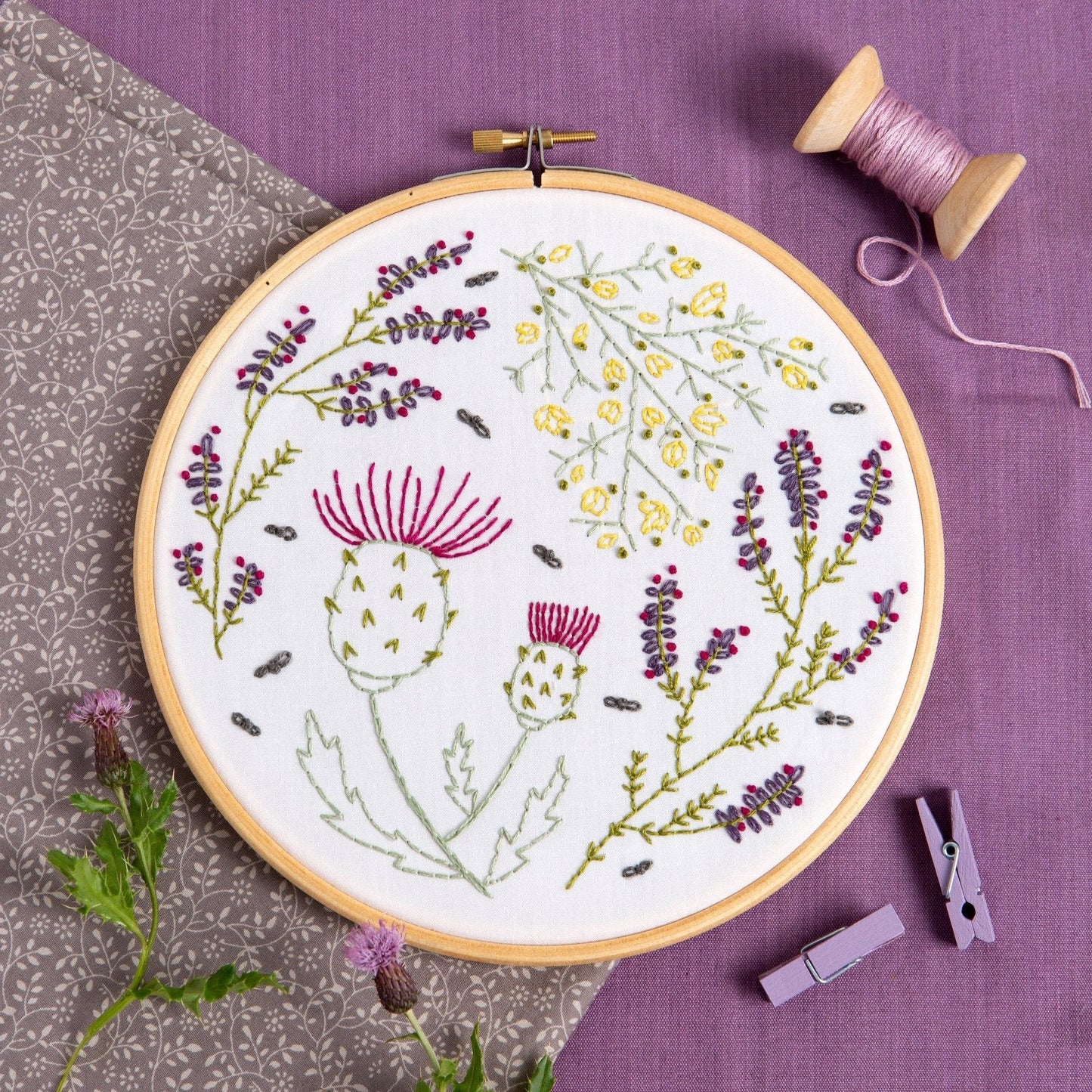 'Highland Heathers' Scottish Embroidery Kit for Beginners